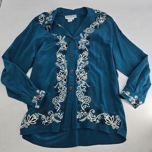 Silk Top Teal Long Sleeve M